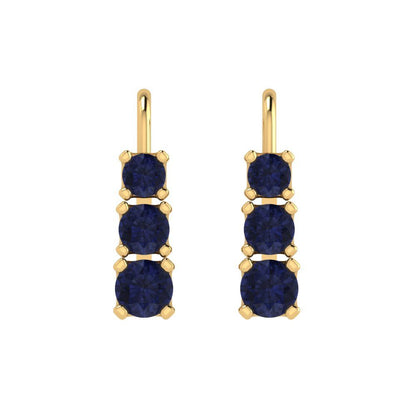1.06 ctw Blue Sapphire Drop Dangle Earrings | 4mm Round Cut White Gold Lever Back | September Birthstone