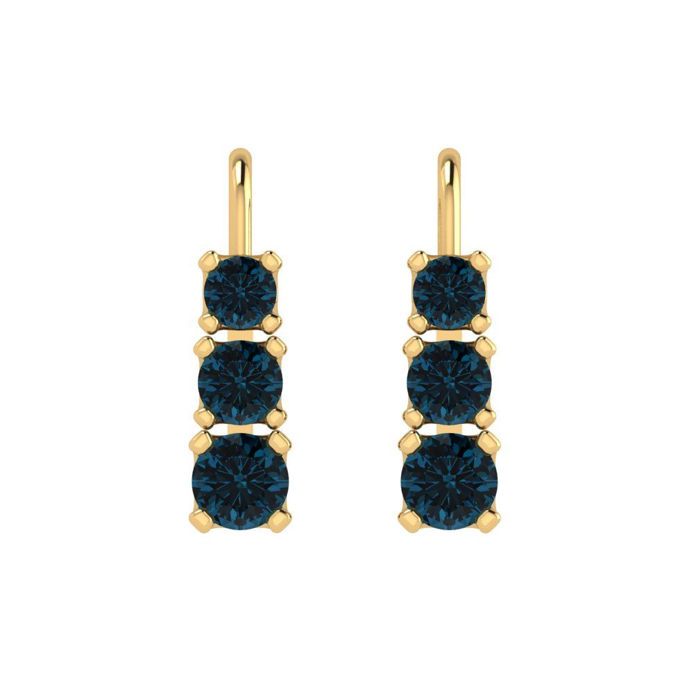 1.06 ctw London Blue Topaz Drop Dangle Earrings | 4mm Round Cut White Gold Lever Back | December Birthstone