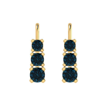 1.06 ctw London Blue Topaz Drop Dangle Earrings | 4mm Round Cut White Gold Lever Back | December Birthstone