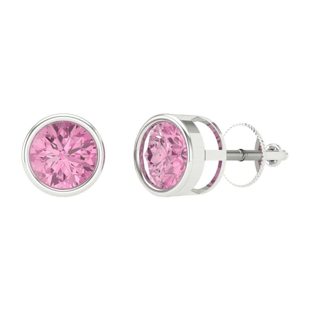 2 ctw Pink Zirconia Studs Earrings | 6.5mm Round Cut White Gold Screw back | April Birthstone