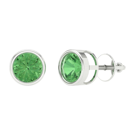 2 ctw Green Zirconia Studs Earrings | 6.5mm Round Cut White Gold Screw back | April Birthstone