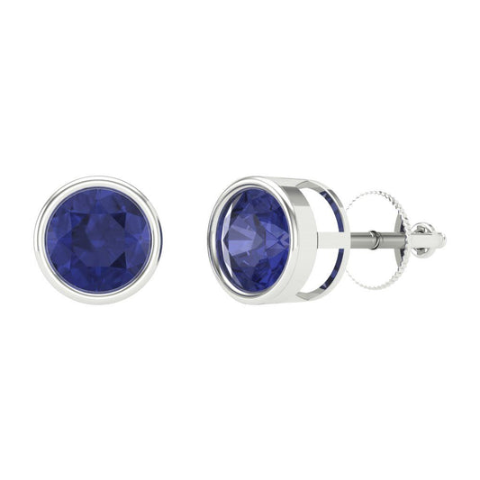 2 ctw Tanzanite Studs Earrings | 6.5mm Round Cut White Gold Screw back | December Birthstone