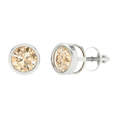 2 ctw Morganite Studs Earrings | 6.5mm Round Cut White Gold Screw back | February Birthstone