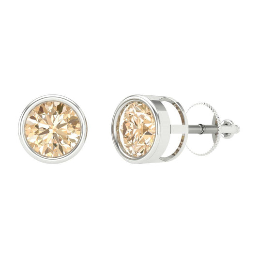 2 ctw Morganite Studs Earrings | 6.5mm Round Cut White Gold Screw back | February Birthstone