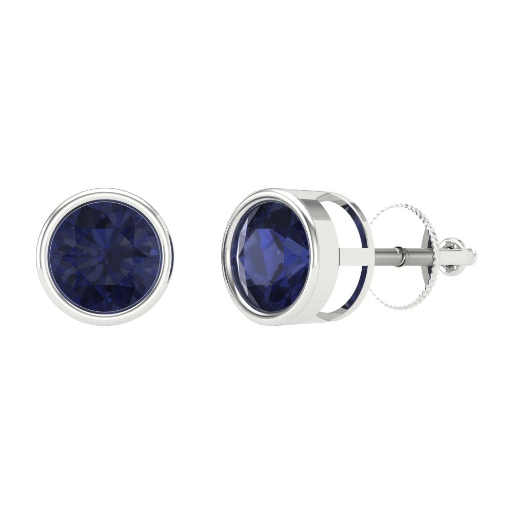 2 ctw Blue Sapphire Studs Earrings | 6.5mm Round Cut White Gold Screw back | September Birthstone