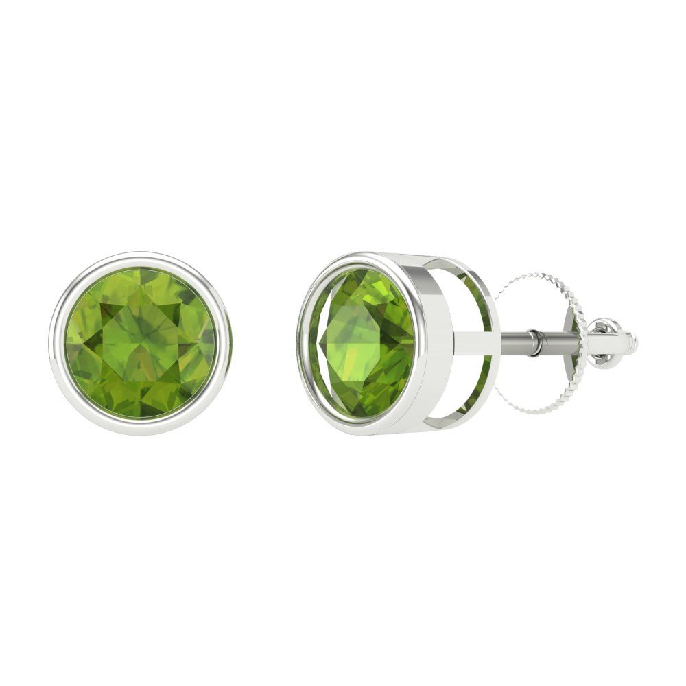2 ctw Peridot Studs Earrings | 6.5mm Round Cut White Gold Screw back | August Birthstone