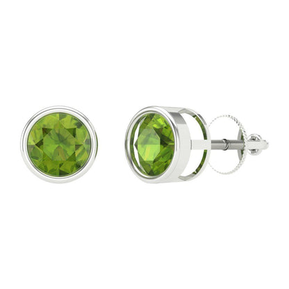 2 ctw Peridot Studs Earrings | 6.5mm Round Cut White Gold Screw back | August Birthstone