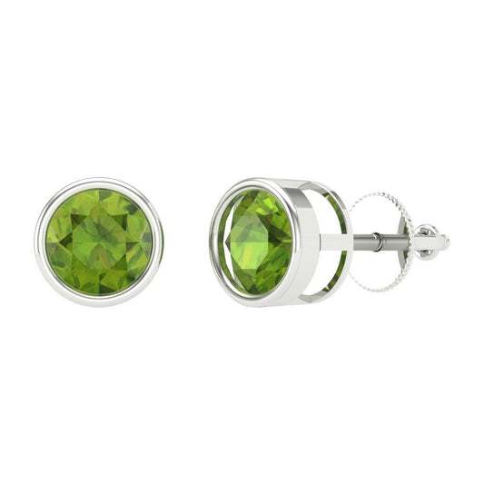 2 ctw Peridot Studs Earrings | 6.5mm Round Cut White Gold Screw back | August Birthstone