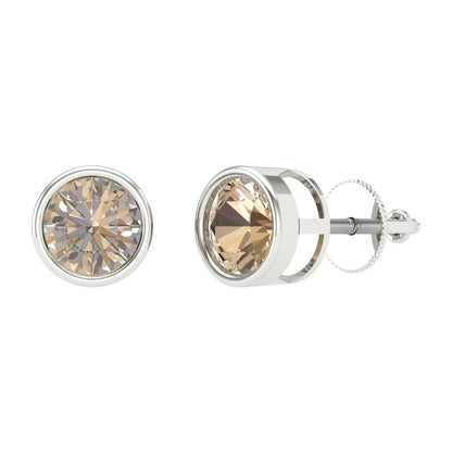 2 ctw Yellow Moissanite Studs Earrings | 6.5mm Round Cut White Gold Screw back | April Birthstone