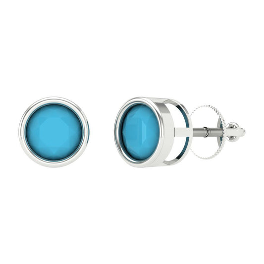 2 ctw Turquoise Studs Earrings | 6.5mm Round Cut White Gold Screw back | December Birthstone