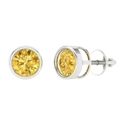 2 ctw Citrine Studs Earrings | 6.5mm Round Cut White Gold Screw back | November Birthstone