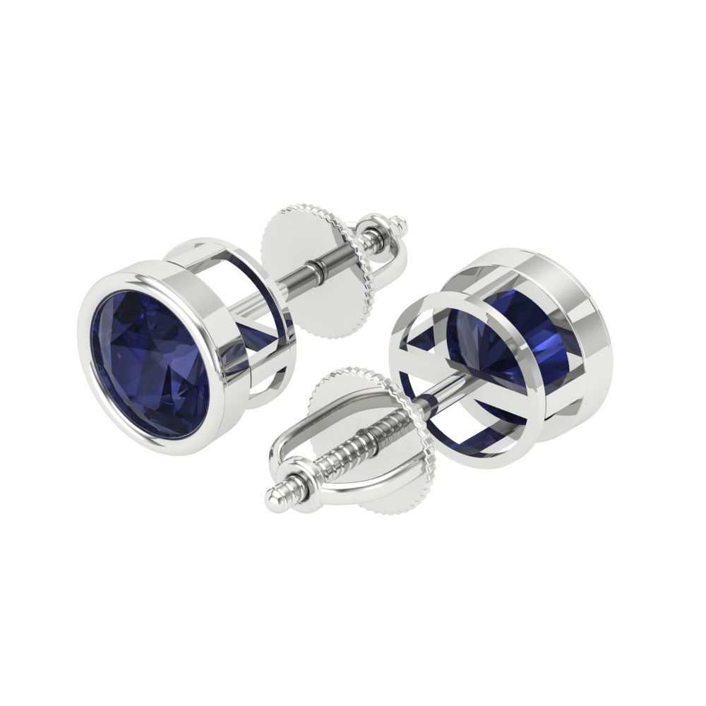 2 ctw Blue Sapphire Studs Earrings | 6.5mm Round Cut White Gold Screw back | September Birthstone