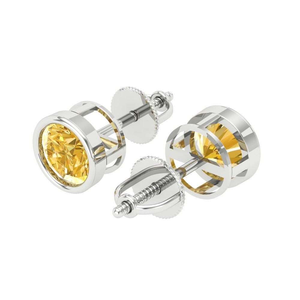 2 ctw Citrine Studs Earrings | 6.5mm Round Cut White Gold Screw back | November Birthstone
