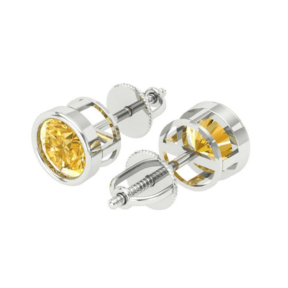 2 ctw Citrine Studs Earrings | 6.5mm Round Cut White Gold Screw back | November Birthstone