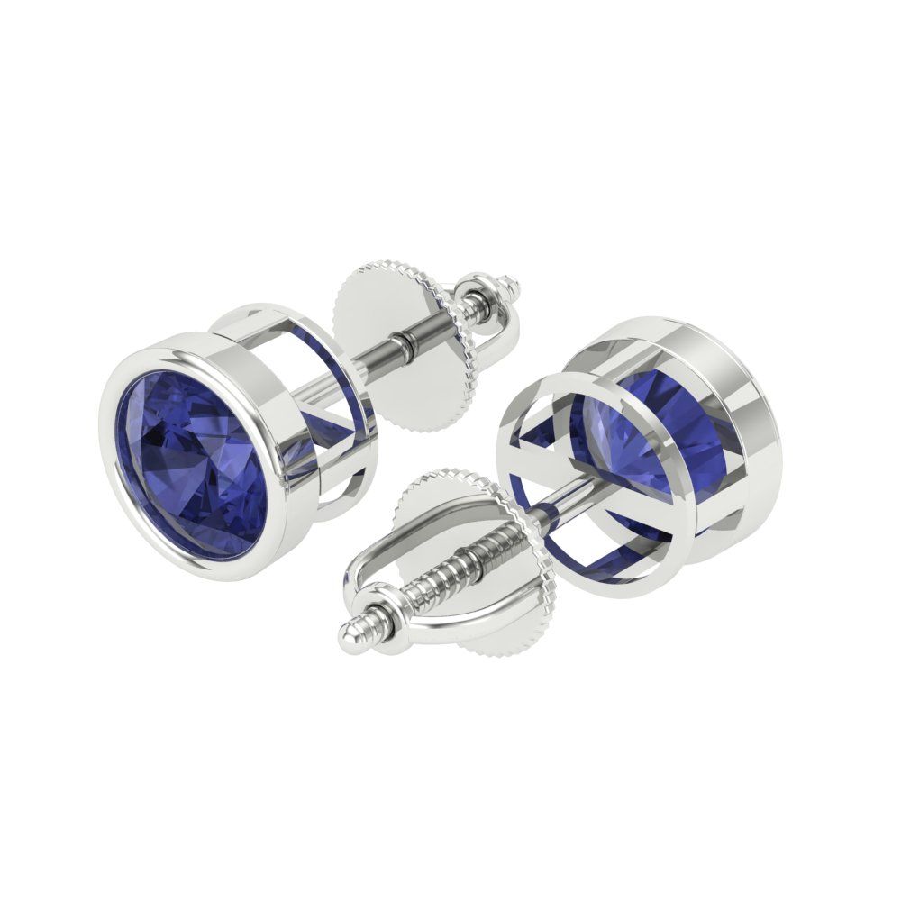 2 ctw Tanzanite Studs Earrings | 6.5mm Round Cut White Gold Screw back | December Birthstone