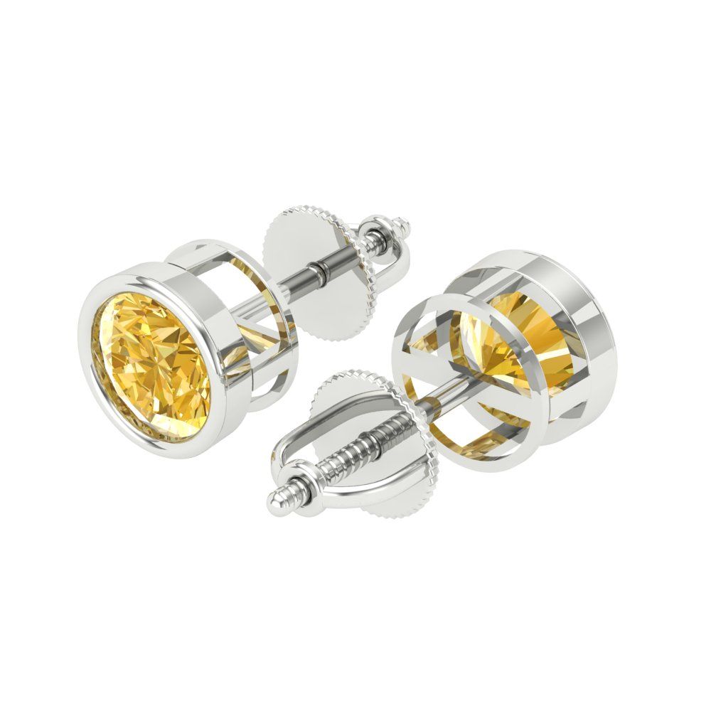 2 ctw Yellow Zirconia Studs Earrings | 6.5mm Round Cut White Gold Screw back | April Birthstone