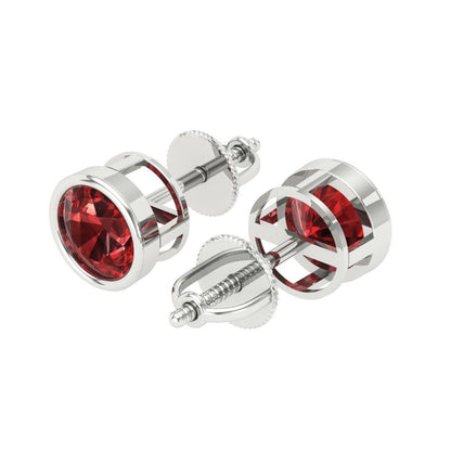 2 ctw Garnet Studs Earrings | 6.5mm Round Cut White Gold Screw back | January Birthstone