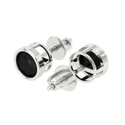 2 ctw Onyx Studs Earrings | 6.5mm Round Cut White Gold Screw back | July Birthstone