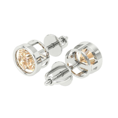 2 ctw Morganite Studs Earrings | 6.5mm Round Cut White Gold Screw back | February Birthstone