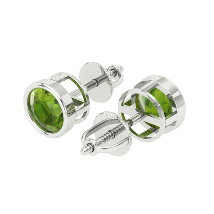 2 ctw Peridot Studs Earrings | 6.5mm Round Cut White Gold Screw back | August Birthstone