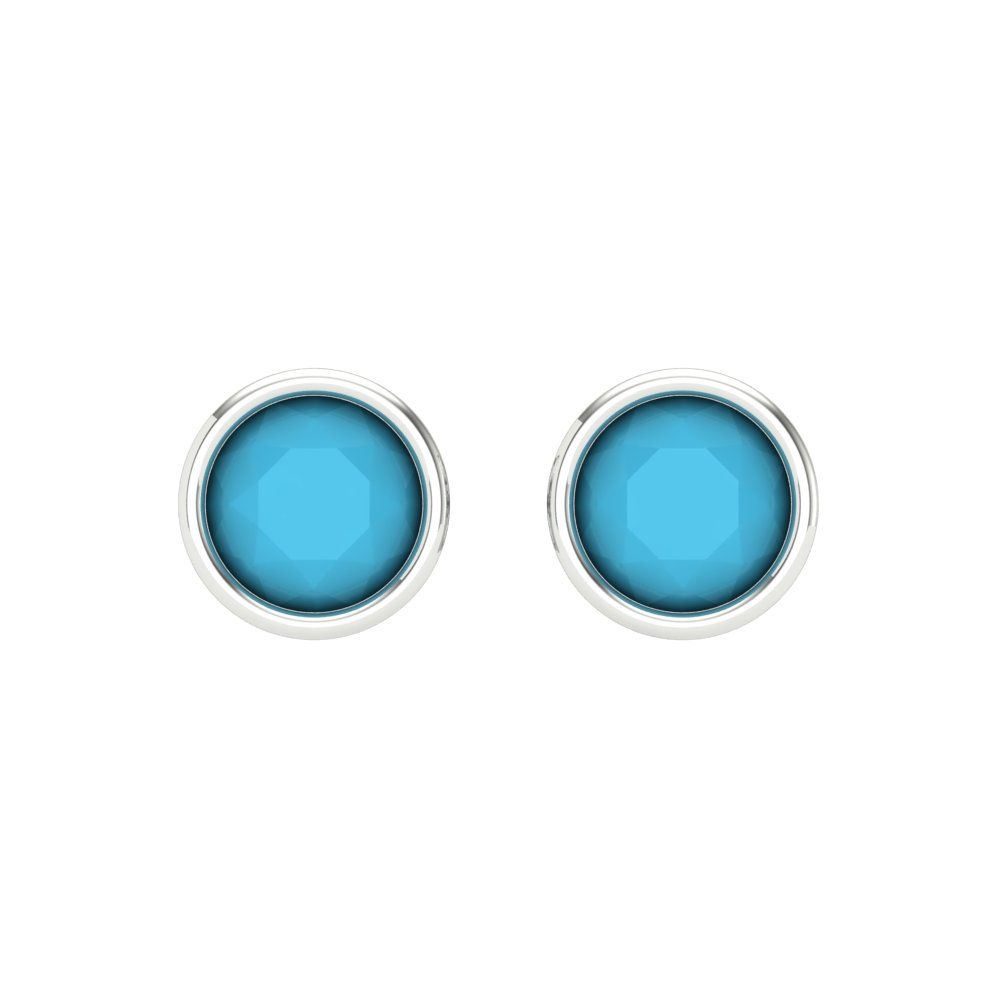 2 ctw Turquoise Studs Earrings | 6.5mm Round Cut White Gold Screw back | December Birthstone