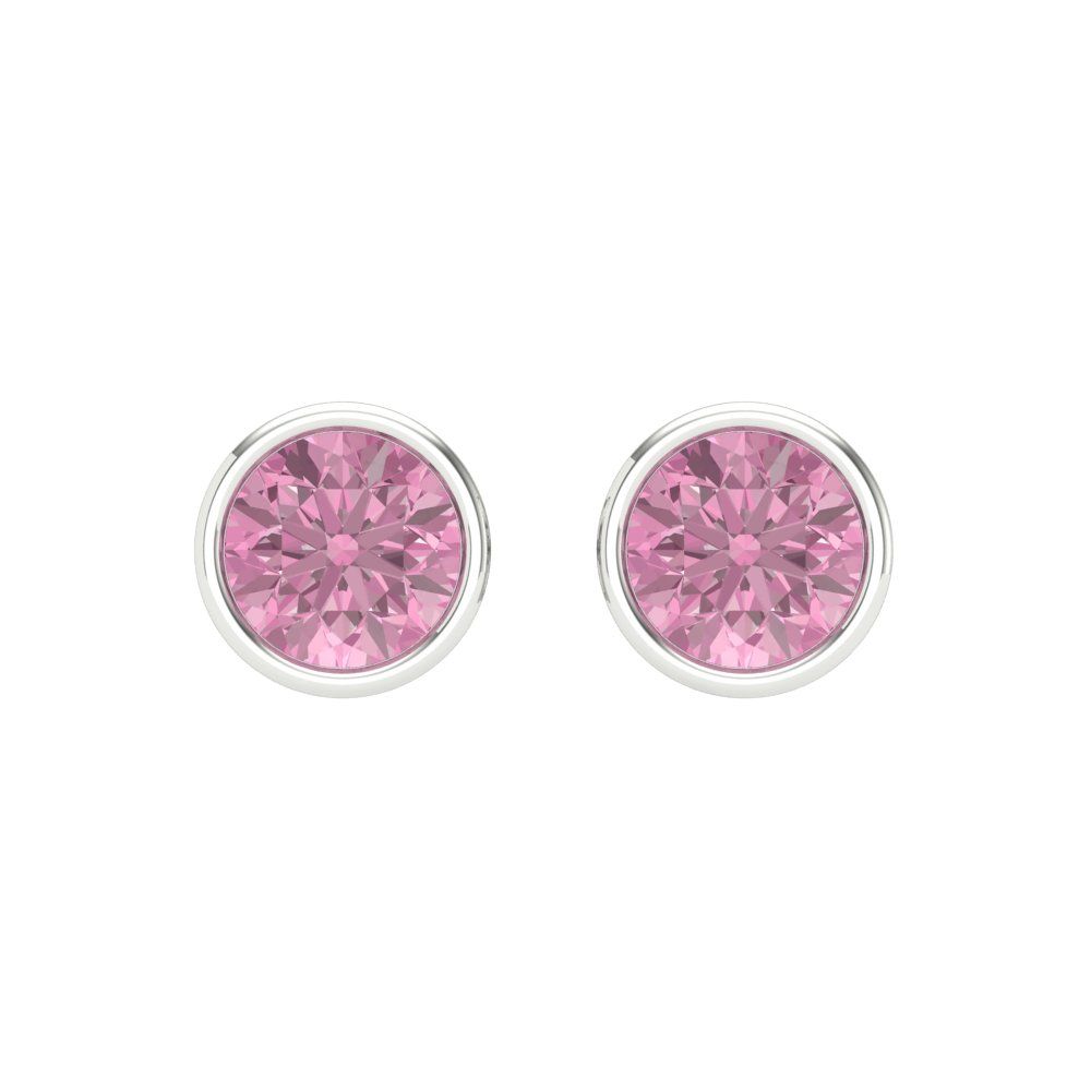 2 ctw Pink Zirconia Studs Earrings | 6.5mm Round Cut White Gold Screw back | April Birthstone