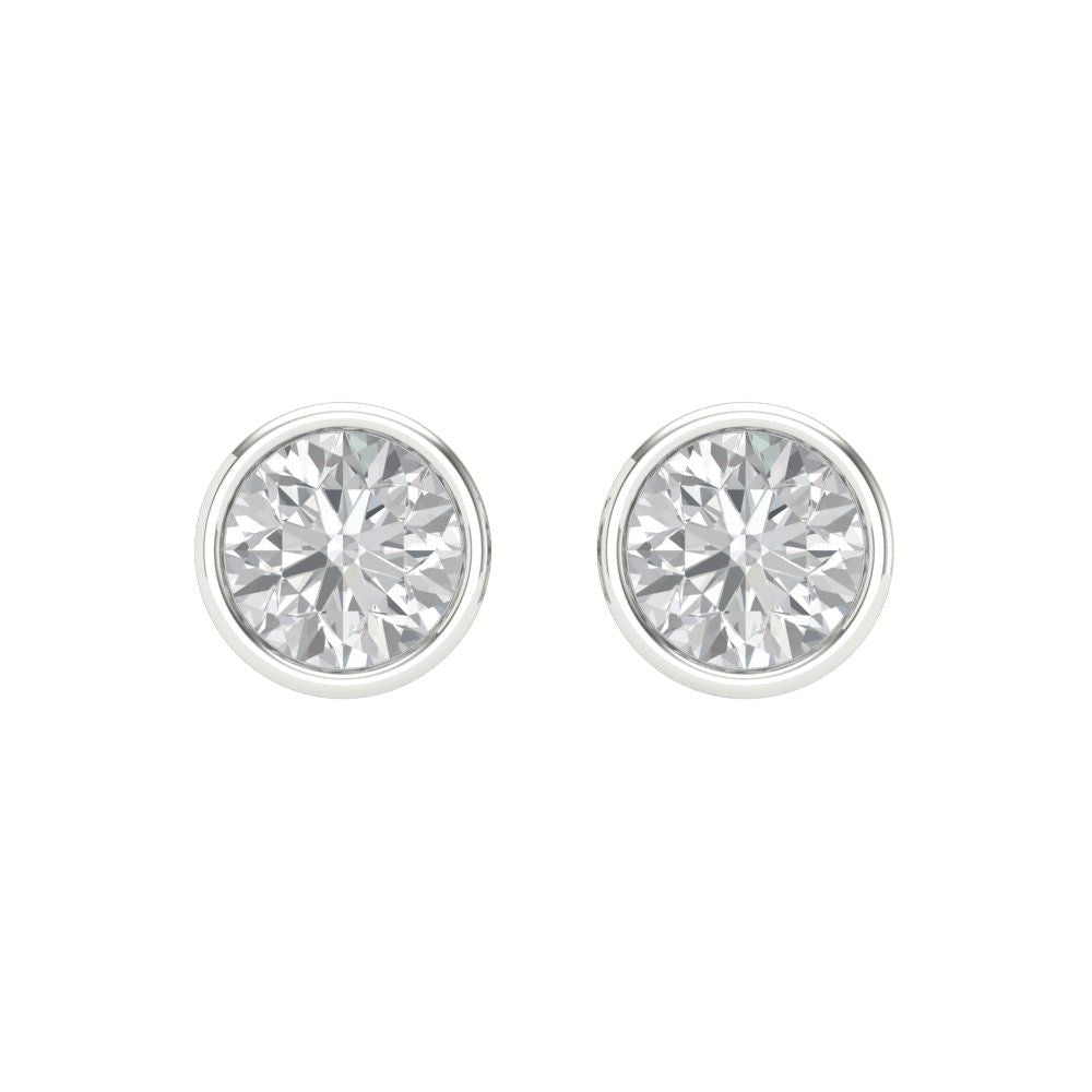 2 ctw Moissanite Studs Earrings | 6.5mm Round Cut White Gold Screw back | April Birthstone