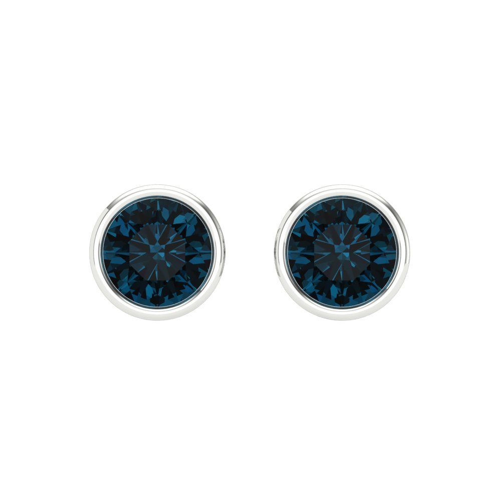 2 ctw London Blue Topaz Studs Earrings | 6.5mm Round Cut White Gold Screw back | December Birthstone