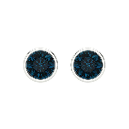 2 ctw London Blue Topaz Studs Earrings | 6.5mm Round Cut White Gold Screw back | December Birthstone
