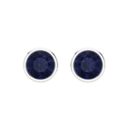 2 ctw Blue Sapphire Studs Earrings | 6.5mm Round Cut White Gold Screw back | September Birthstone