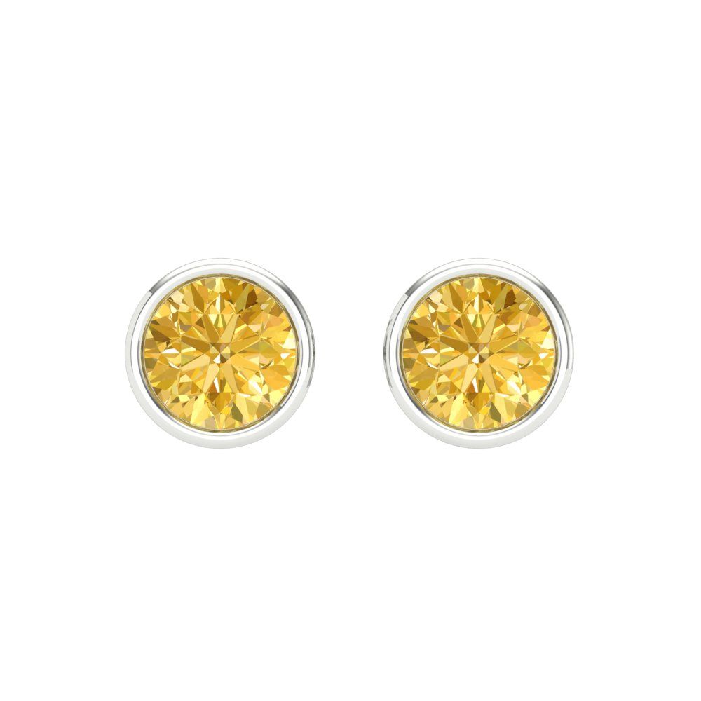 2 ctw Yellow Zirconia Studs Earrings | 6.5mm Round Cut White Gold Screw back | April Birthstone