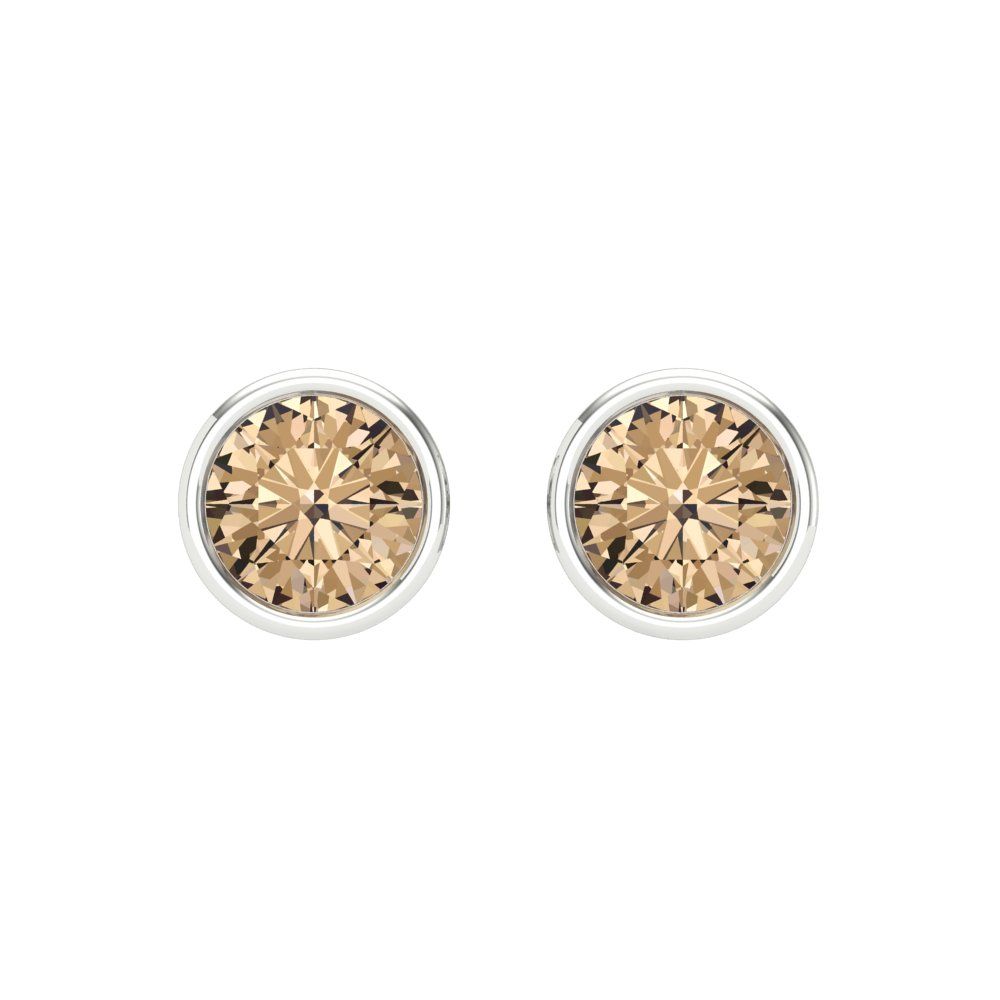 2 ctw Yellow Moissanite Studs Earrings | 6.5mm Round Cut White Gold Screw back | April Birthstone