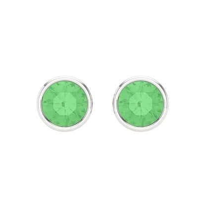 2 ctw Green Zirconia Studs Earrings | 6.5mm Round Cut White Gold Screw back | April Birthstone