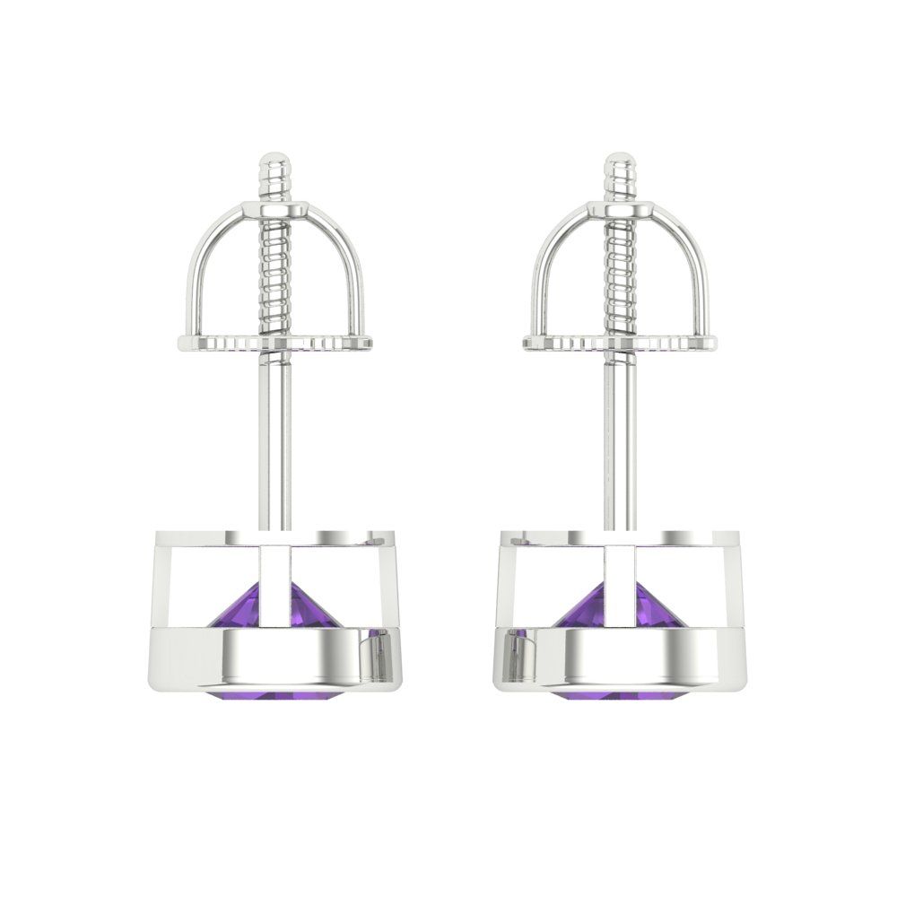 2 ctw Amethyst Studs Earrings | 6.5mm Round Cut White Gold Screw back | February Birthstone