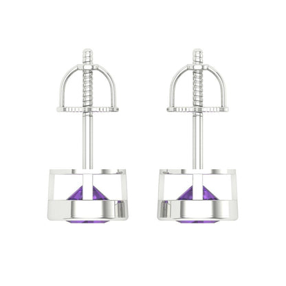 2 ctw Amethyst Studs Earrings | 6.5mm Round Cut White Gold Screw back | February Birthstone