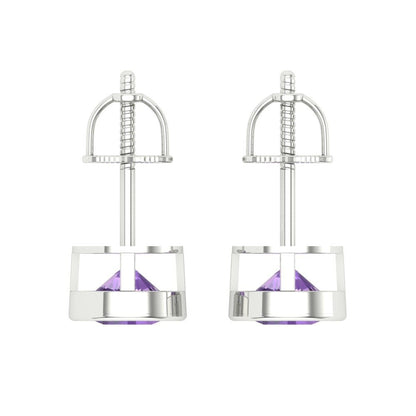 2 ctw Alexandrite Studs Earrings | 6.5mm Round Cut White Gold Screw back | June Birthstone