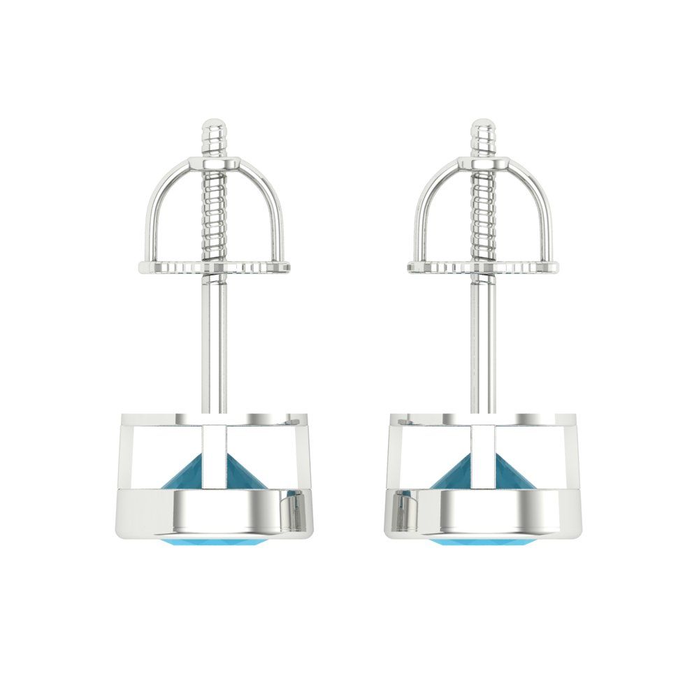 2 ctw Turquoise Studs Earrings | 6.5mm Round Cut White Gold Screw back | December Birthstone