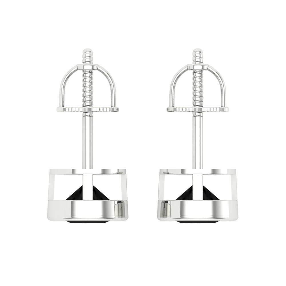 2 ctw Onyx Studs Earrings | 6.5mm Round Cut White Gold Screw back | July Birthstone