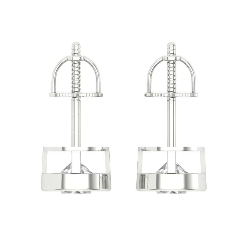 2 ctw Moissanite Studs Earrings | 6.5mm Round Cut White Gold Screw back | April Birthstone