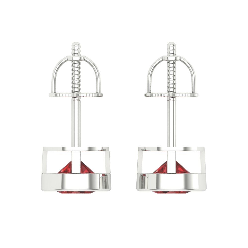 2 ctw Garnet Studs Earrings | 6.5mm Round Cut White Gold Screw back | January Birthstone