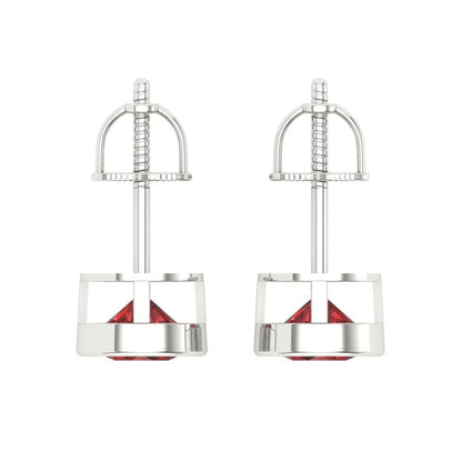 2 ctw Garnet Studs Earrings | 6.5mm Round Cut White Gold Screw back | January Birthstone