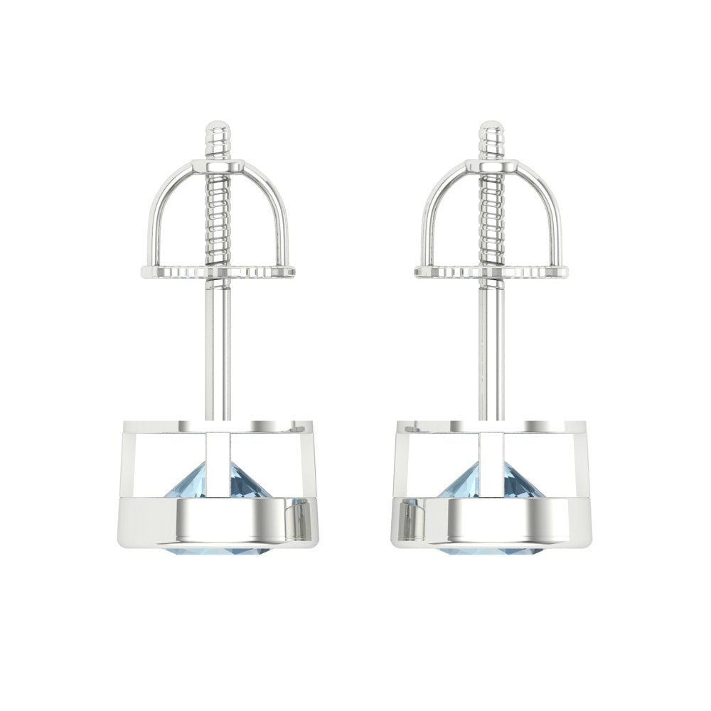 2 ctw Swiss Blue Topaz Studs Earrings | 6.5mm Round Cut White Gold Screw back | December Birthstone