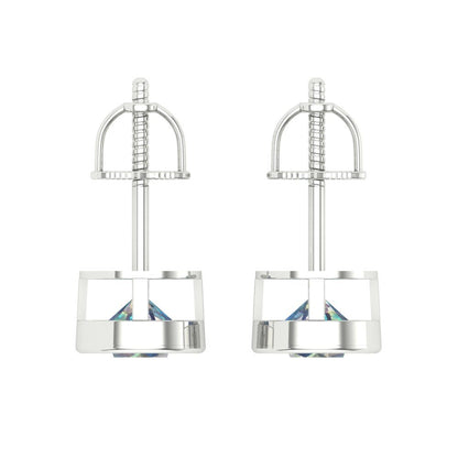 2 ctw Blue Moissanite Studs Earrings | 6.5mm Round Cut White Gold Screw back | April Birthstone