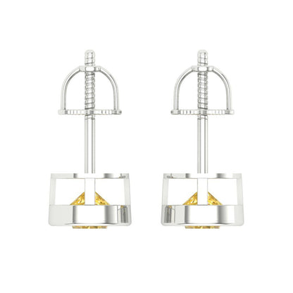 2 ctw Yellow Zirconia Studs Earrings | 6.5mm Round Cut White Gold Screw back | April Birthstone