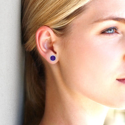 2 ctw Amethyst Studs Earrings | 6.5mm Round Cut White Gold Screw back | February Birthstone