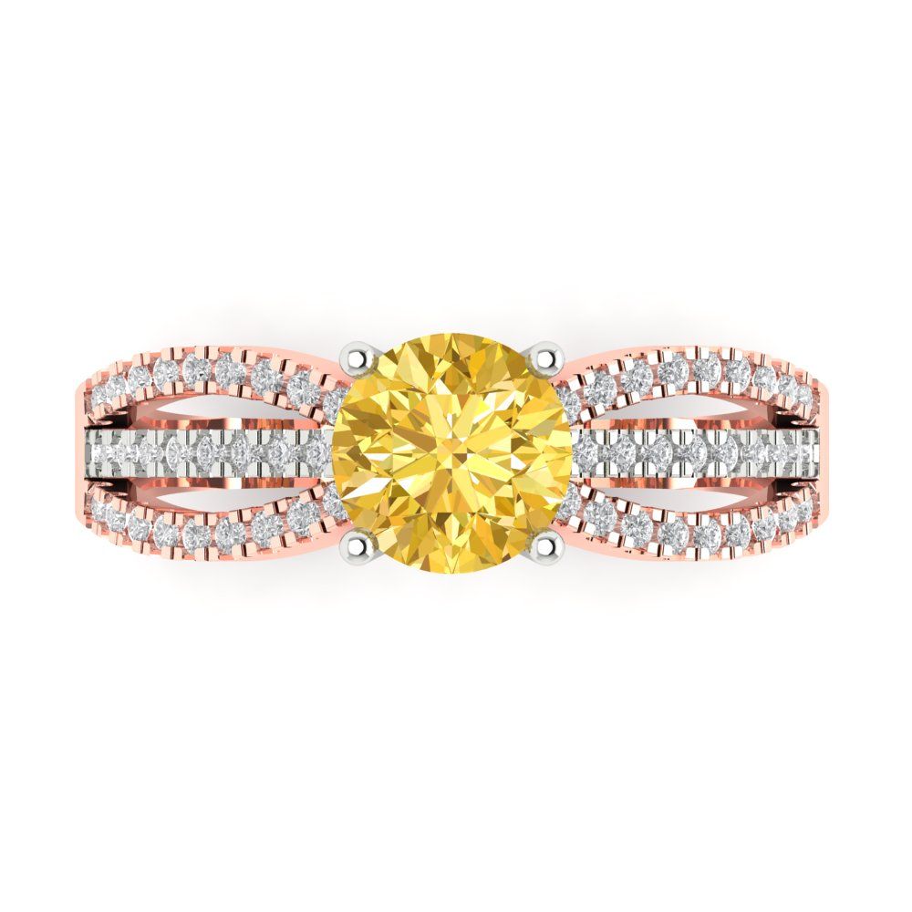 1.27 cttw Zirconia Simulated Yellow Diamond Solitaire with Zirconia Simulated Diamond Accents Engagement Ring - Solid Gold (VVS1, Round Cut,6.5mm)