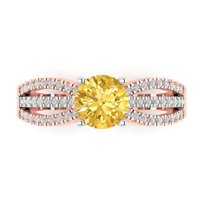 1.27 cttw Zirconia Simulated Yellow Diamond Solitaire with Zirconia Simulated Diamond Accents Engagement Ring - Solid Gold (VVS1, Round Cut,6.5mm)