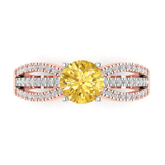 1.27 cttw Zirconia Simulated Yellow Diamond Solitaire with Zirconia Simulated Diamond Accents Engagement Ring - Solid White/Rose Gold (VVS1, Round Cut,6.5mm)