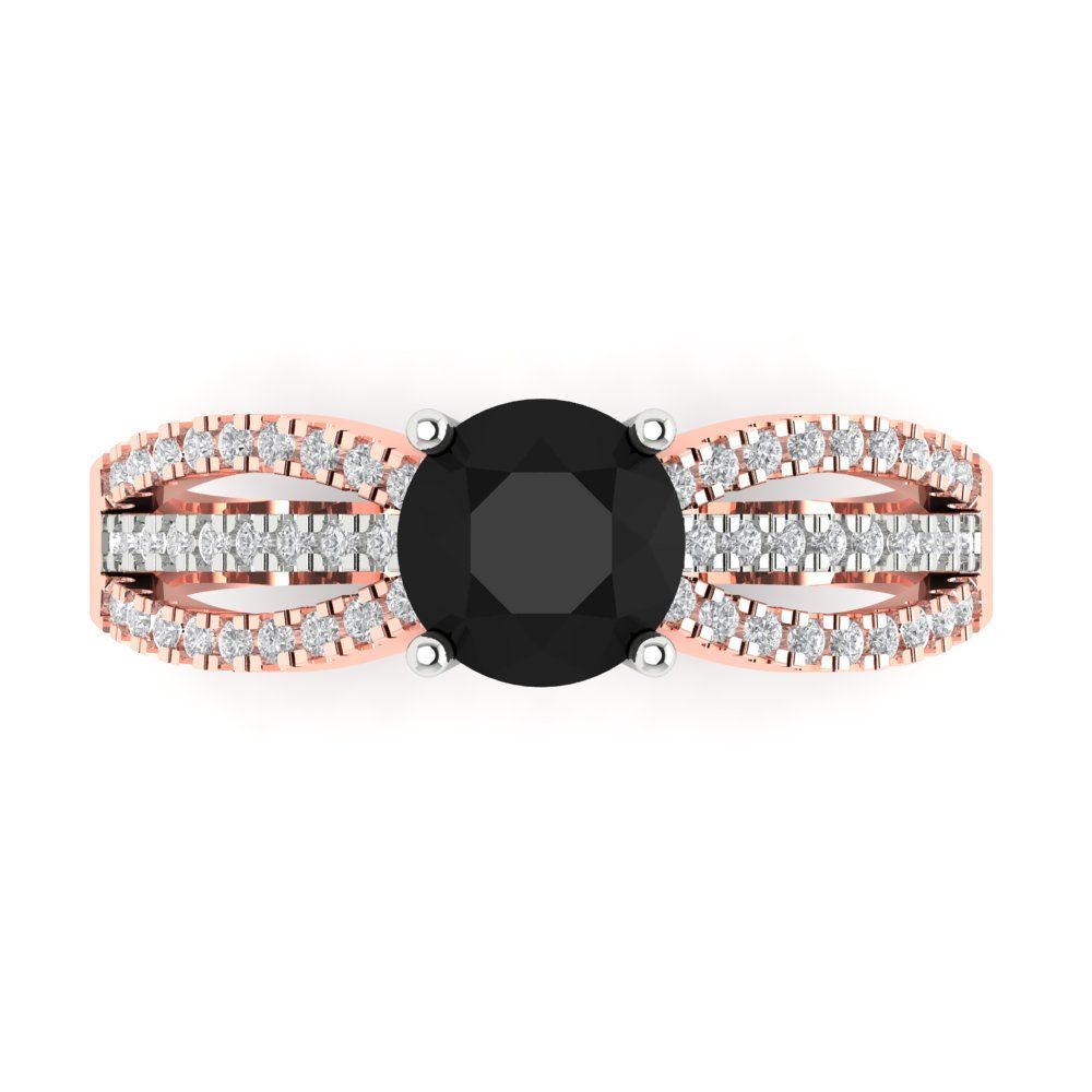 1.27 cttw Natural Onyx Solitaire with Zirconia Simulated Diamond Accents Engagement Ring - Solid White/Rose Gold (VVS1, Round Cut,6.5mm)