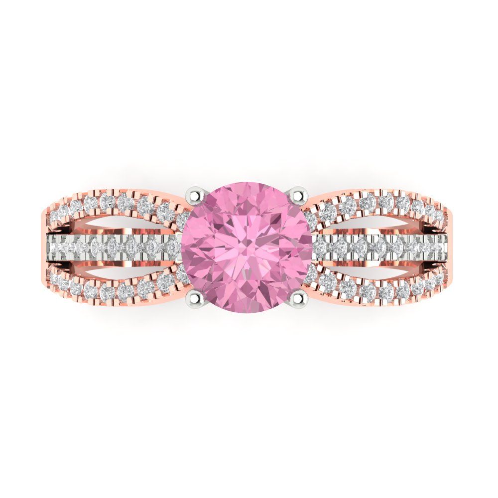 1.27 cttw Zirconia Simulated Pink Diamond Solitaire with Zirconia Simulated Diamond Accents Engagement Ring - Solid White/Rose Gold (VVS1, Round Cut,6.5mm)